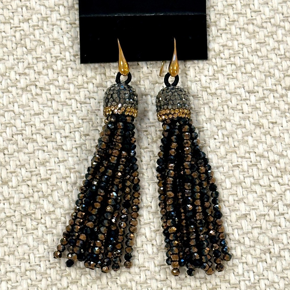 Beautiful hand made crystal ball & tassel drop earrings